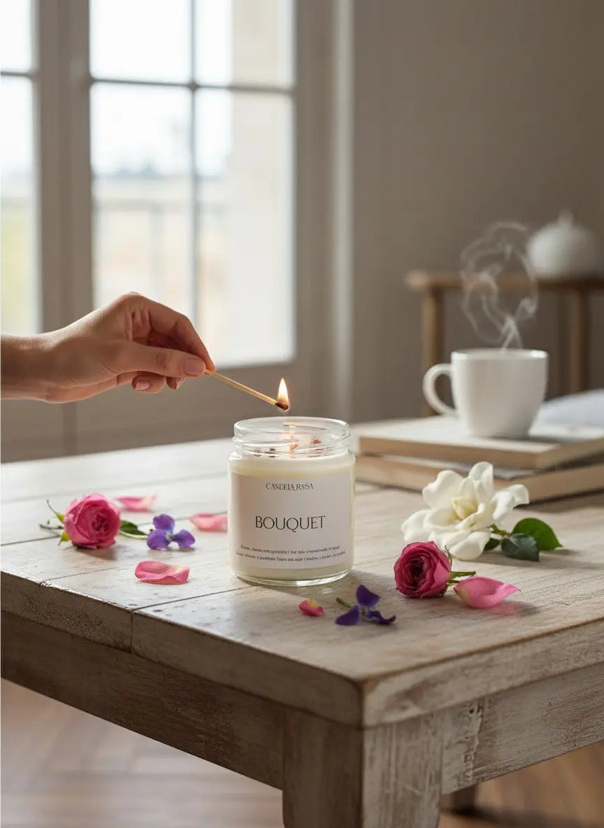 vela floral vela aromática rosas violetas y  gardenia  vela sin tóxicos candela rosa velas veganas sin disruptores endocrinos sin ftalatos sin parabenos velas naturales 